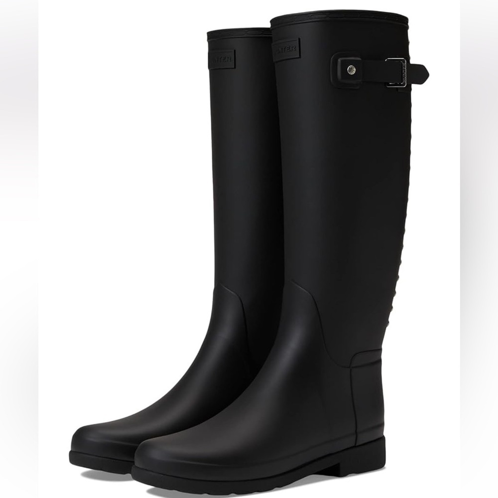 HUNTER Creeper Matte Black label tall boots classic timeless capsule chic